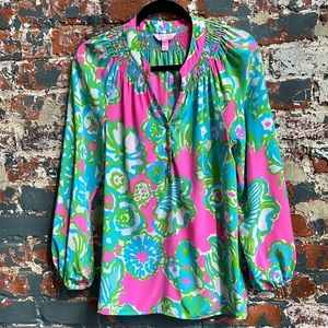Lilly Pulitzer Long-Sleeved Elsa Top in 
100% Silk Size Small